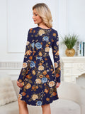 Chiclily Women's Long Sleeve Fall Dress Floral Casual Pleated Swing T-Shirt Dresses with Pockets
