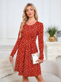 Chiclily Women's Long Sleeve Fall Dress Floral Casual Pleated Swing T-Shirt Dresses with Pockets