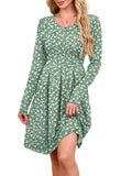 Chiclily Women's Long Sleeve Fall Dress Floral Casual Pleated Swing T-Shirt Dresses with Pockets