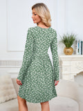 Chiclily Women's Long Sleeve Fall Dress Floral Casual Pleated Swing T-Shirt Dresses with Pockets