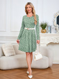 Chiclily Women's Long Sleeve Fall Dress Floral Casual Pleated Swing T-Shirt Dresses with Pockets