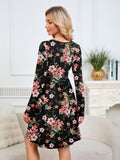 Chiclily Women's Long Sleeve Fall Dress Floral Casual Pleated Swing T-Shirt Dresses with Pockets