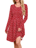 Chiclily Women's Long Sleeve Fall Dress Floral Casual Pleated Swing T-Shirt Dresses with Pockets