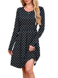 Chiclily Women's Long Sleeve Fall Dress Floral Casual Pleated Swing T-Shirt Dresses with Pockets