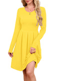 Chiclily Women's Long Sleeve Fall Dress Floral Casual Pleated Swing T-Shirt Dresses with Pockets