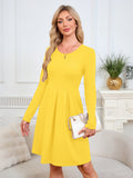 Chiclily Women's Long Sleeve Fall Dress Floral Casual Pleated Swing T-Shirt Dresses with Pockets