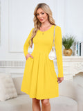 Chiclily Women's Long Sleeve Fall Dress Floral Casual Pleated Swing T-Shirt Dresses with Pockets