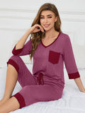 V-Neck Tops and Loose Capri Pants Pajama Set Soft Sleepwear