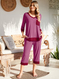 V-Neck Tops and Loose Capri Pants Pajama Set Soft Sleepwear