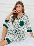 V-Neck Tops and Loose Capri Pants Pajama Set Soft Sleepwear