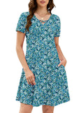 Chiclily Women's Summer Casual T-Shirt Dress - Short Sleeve Crisscross V-Neck Swing A-Line Tunic Sundress with Pockets