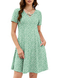 Chiclily Women's Summer Casual T-Shirt Dress - Short Sleeve Crisscross V-Neck Swing A-Line Tunic Sundress with Pockets