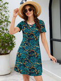 Chiclily Women's Summer Casual T-Shirt Dress - Short Sleeve Crisscross V-Neck Swing A-Line Tunic Sundress with Pockets