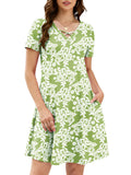 Chiclily Women's Summer Casual T-Shirt Dress - Short Sleeve Crisscross V-Neck Swing A-Line Tunic Sundress with Pockets