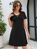 Chiclily Women's Summer Casual T-Shirt Dress - Short Sleeve Crisscross V-Neck Swing A-Line Tunic Sundress with Pockets