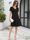 Chiclily Women's Summer Casual T-Shirt Dress - Short Sleeve Crisscross V-Neck Swing A-Line Tunic Sundress with Pockets