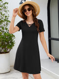 Chiclily Women's Summer Casual T-Shirt Dress - Short Sleeve Crisscross V-Neck Swing A-Line Tunic Sundress with Pockets