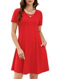 Chiclily Women's Summer Casual T-Shirt Dress - Short Sleeve Crisscross V-Neck Swing A-Line Tunic Sundress with Pockets