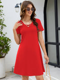 Chiclily Women's Summer Casual T-Shirt Dress - Short Sleeve Crisscross V-Neck Swing A-Line Tunic Sundress with Pockets