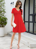 Chiclily Women's Summer Casual T-Shirt Dress - Short Sleeve Crisscross V-Neck Swing A-Line Tunic Sundress with Pockets