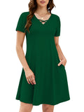Chiclily Women's Summer Casual T-Shirt Dress - Short Sleeve Crisscross V-Neck Swing A-Line Tunic Sundress with Pockets