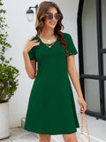 Chiclily Women's Summer Casual T-Shirt Dress - Short Sleeve Crisscross V-Neck Swing A-Line Tunic Sundress with Pockets