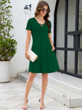Chiclily Women's Summer Casual T-Shirt Dress - Short Sleeve Crisscross V-Neck Swing A-Line Tunic Sundress with Pockets