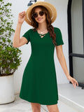 Chiclily Women's Summer Casual T-Shirt Dress - Short Sleeve Crisscross V-Neck Swing A-Line Tunic Sundress with Pockets