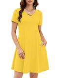 Chiclily Women's Summer Casual T-Shirt Dress - Short Sleeve Crisscross V-Neck Swing A-Line Tunic Sundress with Pockets