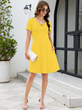 Chiclily Women's Summer Casual T-Shirt Dress - Short Sleeve Crisscross V-Neck Swing A-Line Tunic Sundress with Pockets