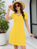 Chiclily Women's Summer Casual T-Shirt Dress - Short Sleeve Crisscross V-Neck Swing A-Line Tunic Sundress with Pockets