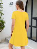 Chiclily Women's Summer Casual T-Shirt Dress - Short Sleeve Crisscross V-Neck Swing A-Line Tunic Sundress with Pockets