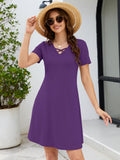 Chiclily Women's Summer Casual T-Shirt Dress - Short Sleeve Crisscross V-Neck Swing A-Line Tunic Sundress with Pockets