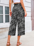 Chiclily Women's Wide Leg Capri Pants Summer High Waisted Palazzo Trousers Drawstring Cropped Pants with Pockets