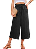 Chiclily Women's Wide Leg Capri Pants Summer High Waisted Palazzo Trousers Drawstring Cropped Pants with Pockets