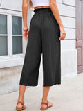 Chiclily Women's Wide Leg Capri Pants Summer High Waisted Palazzo Trousers Drawstring Cropped Pants with Pockets