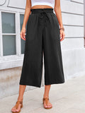 Chiclily Women's Wide Leg Capri Pants Summer High Waisted Palazzo Trousers Drawstring Cropped Pants with Pockets