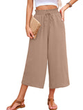Chiclily Women's Wide Leg Capri Pants Summer High Waisted Palazzo Trousers Drawstring Cropped Pants with Pockets