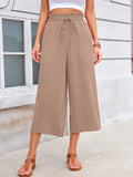 Chiclily Women's Wide Leg Capri Pants Summer High Waisted Palazzo Trousers Drawstring Cropped Pants with Pockets