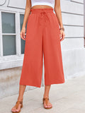 Chiclily Women's Wide Leg Capri Pants Summer High Waisted Palazzo Trousers Drawstring Cropped Pants with Pockets