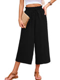 Chiclily Women's Wide Leg Capri Pants Summer High Waisted Palazzo Trousers Drawstring Cropped Pants with Pockets
