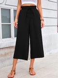 Chiclily Women's Wide Leg Capri Pants Summer High Waisted Palazzo Trousers Drawstring Cropped Pants with Pockets