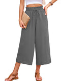 Chiclily Women's Wide Leg Capri Pants Summer High Waisted Palazzo Trousers Drawstring Cropped Pants with Pockets