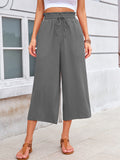 Chiclily Women's Wide Leg Capri Pants Summer High Waisted Palazzo Trousers Drawstring Cropped Pants with Pockets