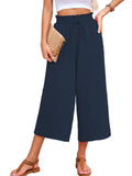 Chiclily Women's Wide Leg Capri Pants Summer High Waisted Palazzo Trousers Drawstring Cropped Pants with Pockets