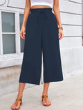 Chiclily Women's Wide Leg Capri Pants Summer High Waisted Palazzo Trousers Drawstring Cropped Pants with Pockets