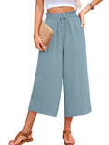 Chiclily Women's Wide Leg Capri Pants Summer High Waisted Palazzo Trousers Drawstring Cropped Pants with Pockets