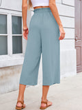 Chiclily Women's Wide Leg Capri Pants Summer High Waisted Palazzo Trousers Drawstring Cropped Pants with Pockets