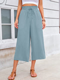 Chiclily Women's Wide Leg Capri Pants Summer High Waisted Palazzo Trousers Drawstring Cropped Pants with Pockets