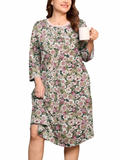 SHOWMALL Women's Plus Size Nightgowns Comfy 3/4 Sleeve Sleepwear Casual Loungewear with Pockets